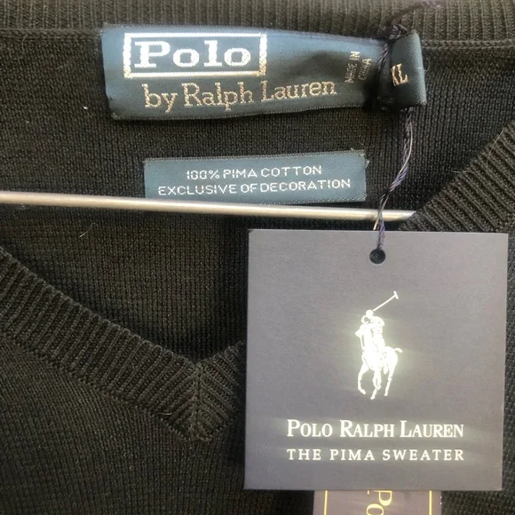 Polo Ralph Lauren NWT men’s black pima cotton vneck sweater size XL